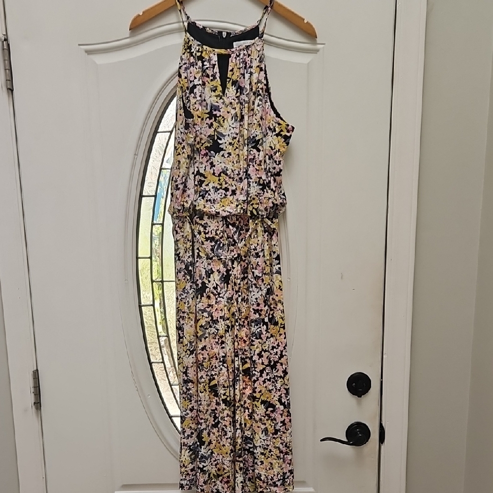 London Times Black Floral Halter Wide-Leg Jumpsuit